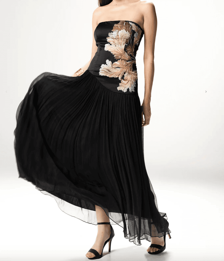 Gold chainmail mini dress with asymmetric hem
